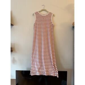 Striped Casual Cotton Tank Maxi Dress, White and Orange Sz M
